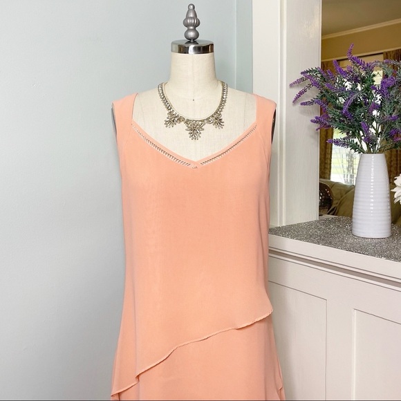 White House Black Market Asymmetrical Popover Dress Orange Peach 10 Medium - Picture 5 of 13